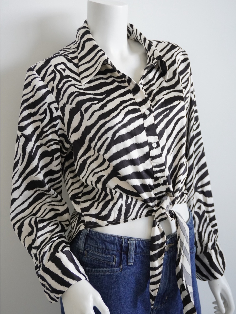 Rachel Zoe Zebra Print Collared Front Tie Button Up Blouse - Size Large